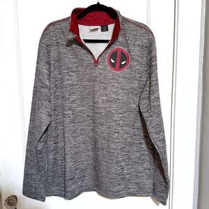 Marvel Deadpool Pullover Adult Large Black 1/4 zip Jacket Mens Casual Gray Red